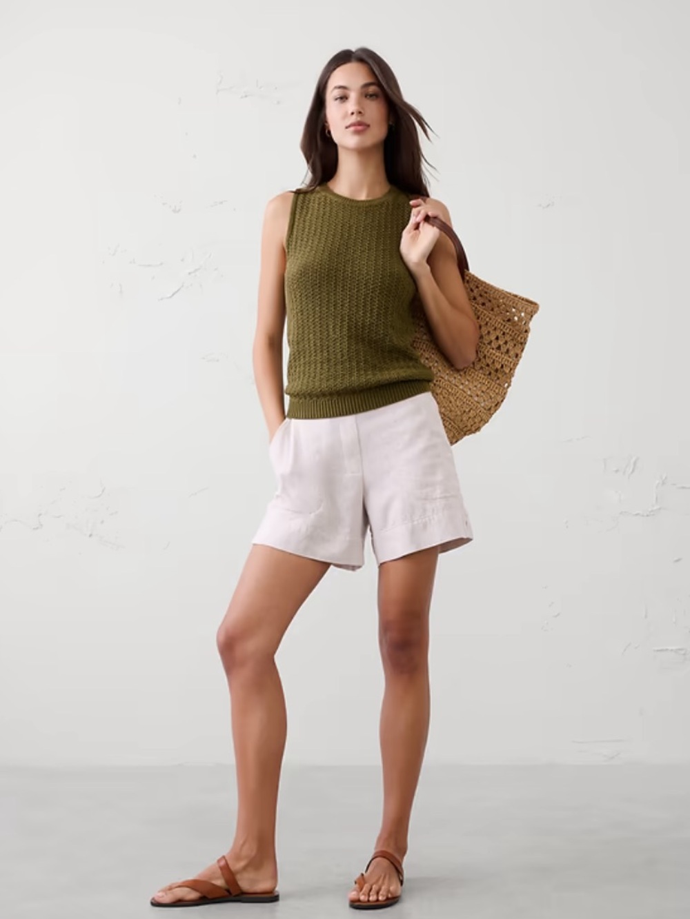 Banana Republic Natural-Tone Linen Blend Bermuda Shorts